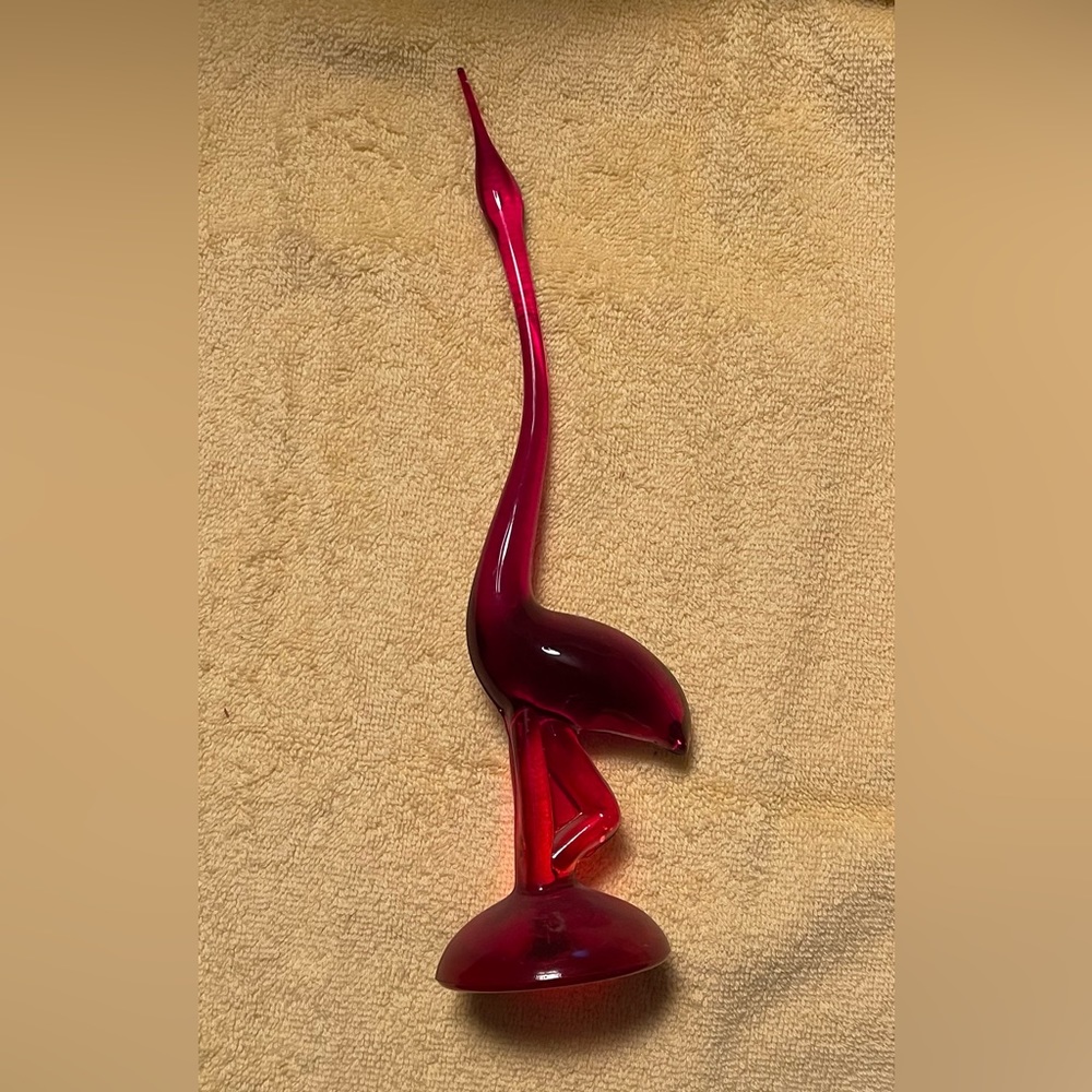 Vintage 1970s Red Glass Crane